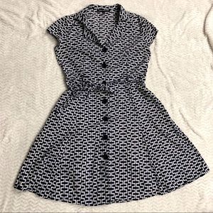 Blue and white collared button down tie dress
